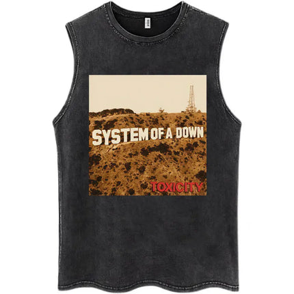 Washed Rock Band System of A Down Mezmerize Tank Tops Men's Retro Hip Hop Gothic Sleeveless T-shirt Oversized Cotton Vests Gifts
