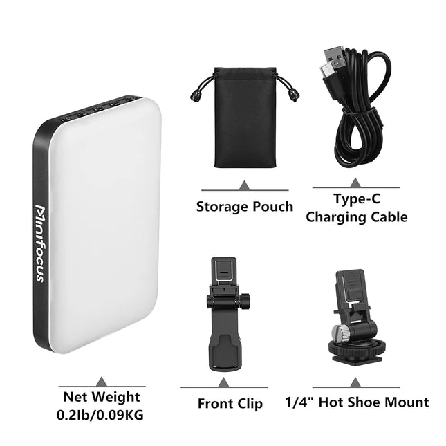 Minifocus Selfie Light, 60 LED 2200mAh Rechargeable Cell Phone Fill Light, 7 Modes, 10-Level Brightness, Portable Clip-on Light