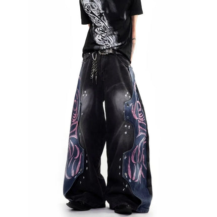 Men's Graffiti Color Collision Splicing Design Pants Summer Street Sweatpants Young Boys Bottom Male High Waist Y2k Trousers