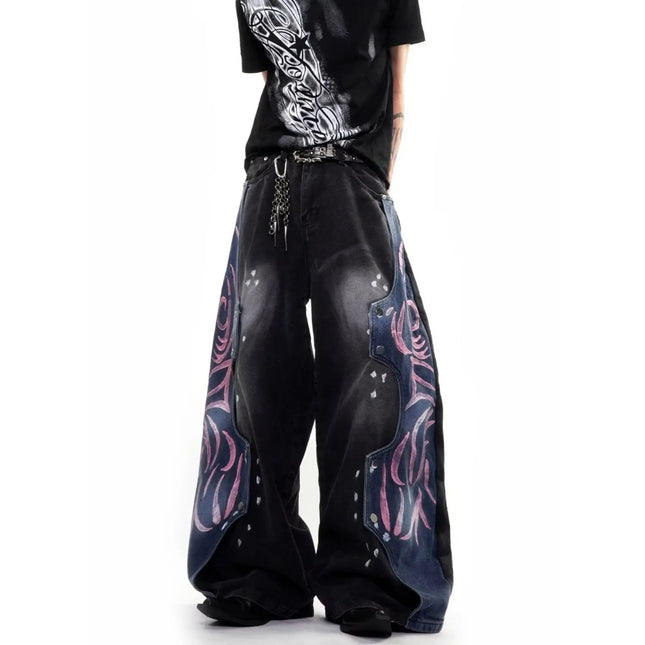 Men's Graffiti Color Collision Splicing Design Pants Summer Street Sweatpants Young Boys Bottom Male High Waist Y2k Trousers