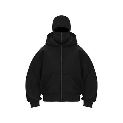 Balaclava Men Zip Hoodie Winter Warm Casual Sweatshirt Y2K with Hooded Face Mask Zipper Design Sports Jacket Outdoor Activities