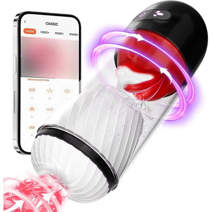 APP Control Automatic Male Masturbation Cup Licking Blowjob Masturbator with 9 Powerful Modes Pocket Pussy Sex Toys for Men