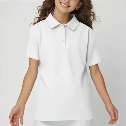 Children's Solid Color Polo Shirt Fashion Sports T-shirt Girl Lapel Casual And Comfortable Short Sleeves Tops