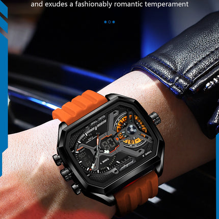 POEDAGAR Sports Men Wristwatch Date Week Chronograph Luminous LED Man Clock Silicone Strap Electronic Men's Quartz Watches Reloj