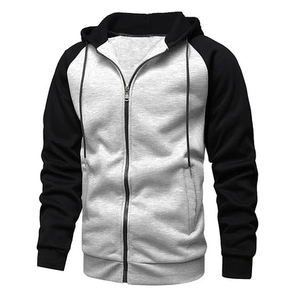 Men's Fleece Hoodies Long Sleeve Sweatshirts for Men Zipper Hooded Mens Fashion Color Blocking Sweatshirt Slim Fit Jacket Coat