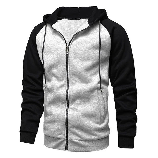 Men's Fleece Hoodies Long Sleeve Sweatshirts for Men Zipper Hooded Mens Fashion Color Blocking Sweatshirt Slim Fit Jacket Coat