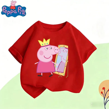 Peppa Pig 2026 Summer Cartoon Graphic 100% Cotton Print Hasbro Brand Children and Unisex T-shirt Casual Loose Breathable Y2k.