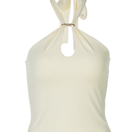 Hugcitar Women's Fashion Halter Solid Loop Backless Bandage Sexy Crop Tank Top 2025 Summer Casual Clothes Streetwear Vacation Club