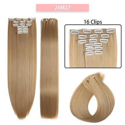24Inchs 16 Clips in Synthetic Hair Extensions Long Straight Hairstyle Synthetic brown Black Hairpieces Heat Resistant False Hair