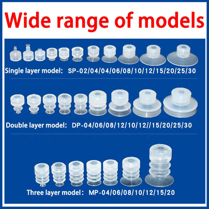 10Pcs Industrial robotic arm small vacuum suction cup single-layer SP double-layer DP three-layer MP silicone strong suction cup
