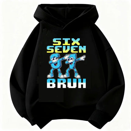 Funny Six Seven Italian Brainrot 67 Number Graphic Print Hoodie Boy/Girl Long Sleeved Kids Comfortable Sweatshirt