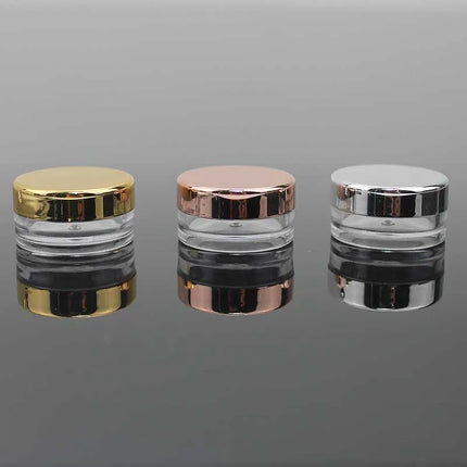 50Pcs Makeup Jar Cosmetic Plastic Small Bottle 3g Empty Container with Rose Gold Lid for Eyeshadow Cream Lip Balm Container