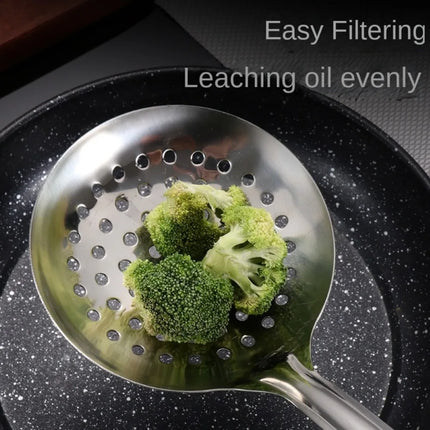 Thickened Stainless Steel Colander Filter Spoon Multifunctional Oval Oil Skimmer Scoop Long Handle Ramen Scoop Kitchen Utensils