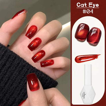 WS 10ML Red Wine Cat Magnetic Gel Nail Polish Glitter Semi Permanant Soak Off UV LED Gel Varnish For Manicure DIY Nail Supplies