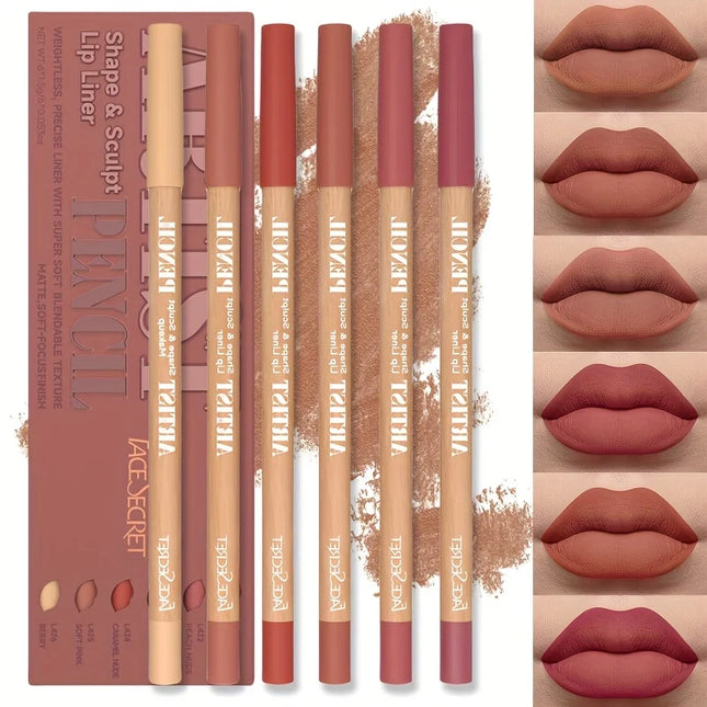 6pcs/Set Nude Lip Liner Makeup Set - Natural And Long-lasting Waterproof Matte Effect Lip Liner Daily Makeup,Lip Combo Makeup