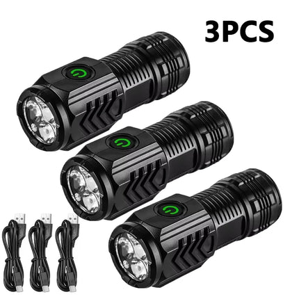 Ultra Powerful Flashlight 3Core LED Mini Tactical Flashlight USB Rechargeable High Power LED Torch With Magnet Hand Lamp Gift