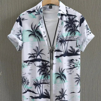 Hawaiian Botanical Flower Print Men's and Women's Short Sleeve Lapel Seaside Button-Down Shirt Top Casual Fashionable Shirts