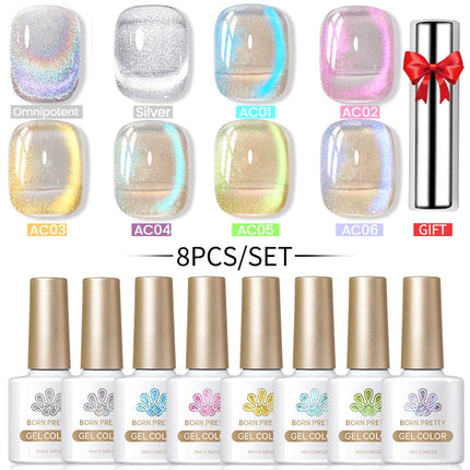 BORN PRETTY Cat Magnetic Moonlight Gel Nail Polish Set 10ml Sparking White Silver Water-light Soak Off UV Gel Nail Art Manicure