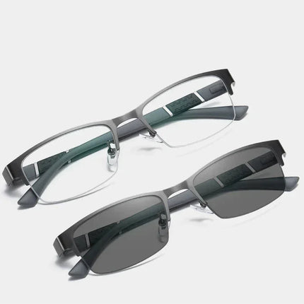 Smart Photochromic Near Sight Sun Glasses for Business Women Men Retro Metal Half Frame Myopia Eyewear Anti-UV Minus Goggles