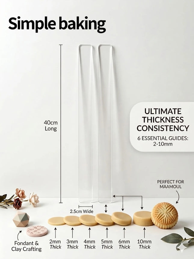 2Pcs Acrylic Thickness Ruler 2-10mm,Rolling Pin Guide for Cookie Fondant Maamoul,DIY Polymer Clay Pottery Craft Tool,Baking Rule