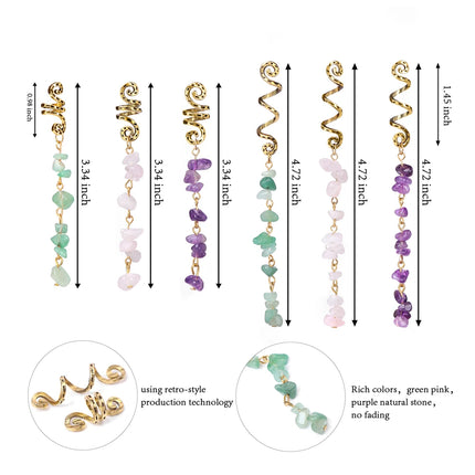 Natural Chip Stone Pendant Hair Accessories For Women Girl Wire Wrapped Hair Twists Spiral Hair Cuff Clips Headwear Dreadlock