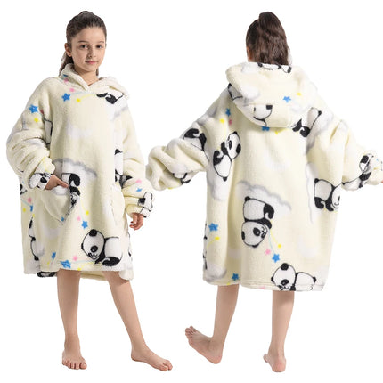 100-160CM Flannel Oversized Hoodie Teenager Girls Boys Pullovers Winter Sweatshirts for Kid Children's Clothing Wearable Blanket