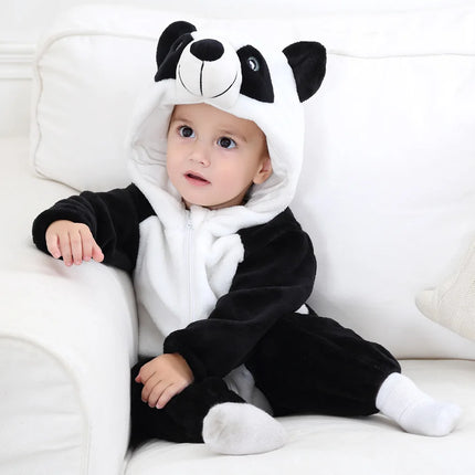 Baby Rompers Kids Cosplay Winter Flannel One-Pieces Hooded Jumpsuits Stitch Jumpers Overall Girl Grows Boy Growings Roupa Bebes