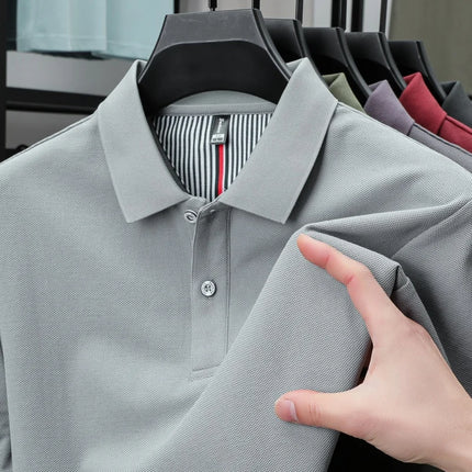 100% Pure Cotton Short-Sleeved Men's Polo Shirt Summer Boutique Fashion High-Quality Top Solid Color Collar Back Striped T-Shirt
