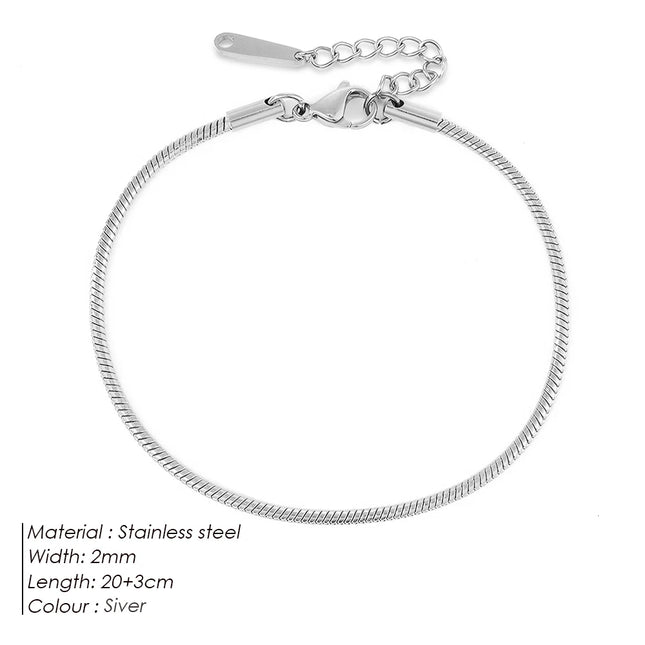 eManco Round Snake Chain Anklet For Women Stainless Steel Chain Anklet Summer Essential Jewelry Accessories