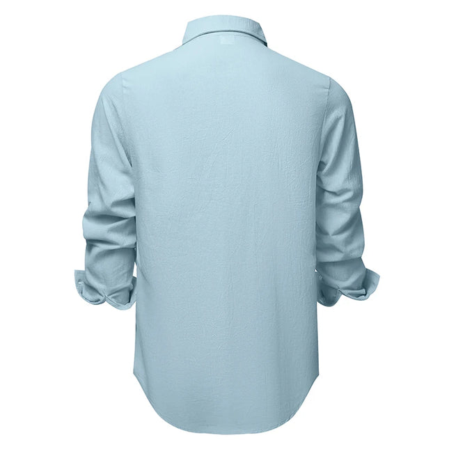 100% Linen Cotton Shirt Men Casual Fashion Male Clothing High Quality Tops Black White Shirts Business Long Sleeve Shirt Men