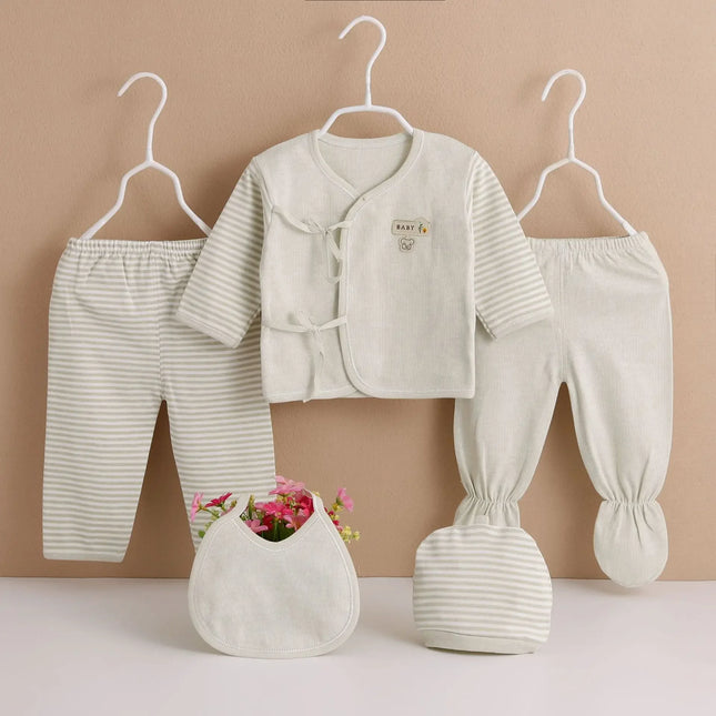 5Piece Sets Spring Baby Girl Boy Clothes Casual Cartoon Cute Print Long Sleeve Cotton Tops+Pants+Hat Newborn Hospital Set