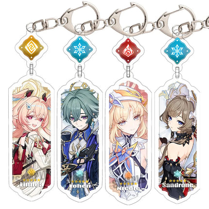 Anime Keychain Linnea Flins Durin Mualani Furina Arlecchin Key Chain Accessories Genshin Impact Cute Bag Pendant Key Ring Gift