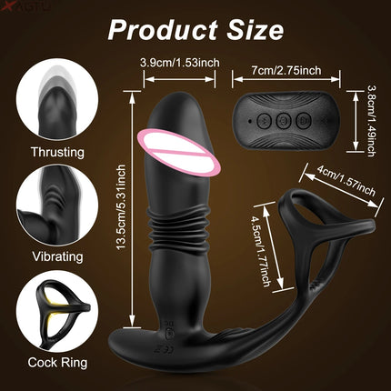 Wireless Remote Control Male Thrusting Prostate Massager 3 Moto Anal Plug Dildo Butt Plug Sex Toys for Men Telescopic Cock Ring