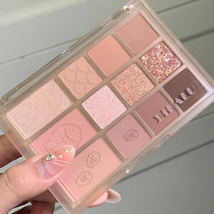 12Color Pink Brown Eye Shadow Tray Pearl Glitter Earth Matte Chocolate Eyeshadow Palette Korea Low Saturation Eye Pigment Makeup