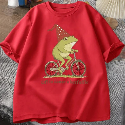Off To Cause A Kerfuffle Frog T-Shirt Funny Weirdcore Sayings Unique Tshirt Adults Joker Women Graphic Tee Women Summer Tops Y2K