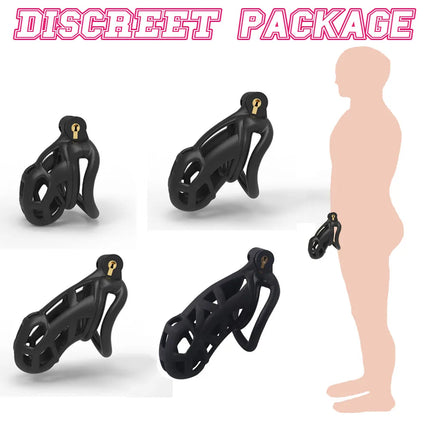 Black or Pink Male Penis Cage Chastity Cage Lock Device w/4 Rings Virginity Device 5 Sizes