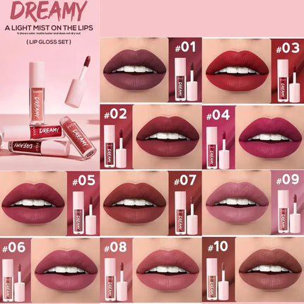 10pcs Dream Lip Gloss Set Matte Velvet Waterproof Lip Glaze Lightweight Delicate Smooth Lasting Without Decolorization Lipstick