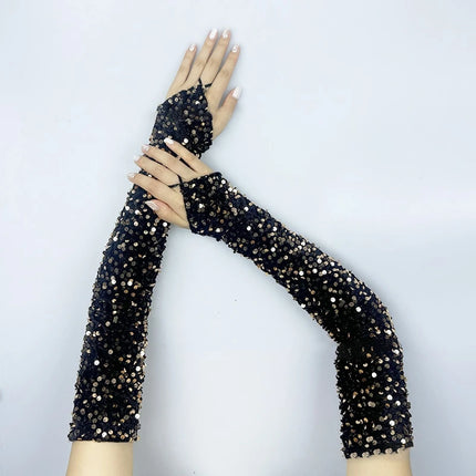 Women's Sexy Sparkling Sequin Gloves Female Club Party Dance Long Gloves Costume Performance Accessories