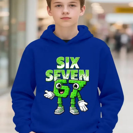 Boy Fleece Hooded Sweatshirt Autumn Six Seven 67 Number Print Children's Hoodies Kid Casual Fashion Current Long Sleeve Top