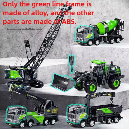 Plastic Vehicle Education + Diecast Excavator Tractor Cement Truck Car Bulldozer Crane Toy Model Wholesale Boy Gift Digger Alloy