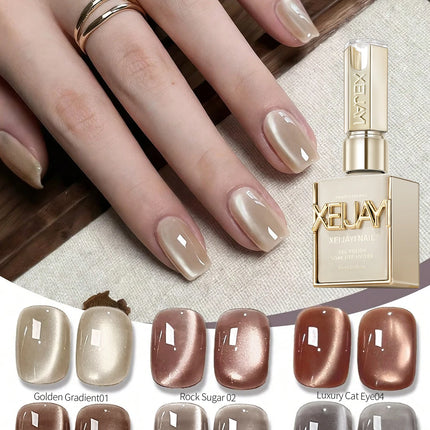 6pcs 15ml Luxury Coffee Cat's Eye Nail Gel Polish Set with Soak Off UV LED Cat Eye Gel Polish Manicure Nail Art Gift Kit