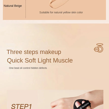 Feotznw Fineless Skin Cushion, Cover Cushion, Waterproof and Sweat-Proof, Moist and Delicate. Makeup Cover Cushion, Replace Shipping. Not Easy to Use Without Erasable