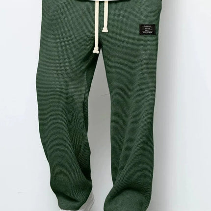 Men's Spring-Autumn Trendy Brand Loose-Fitting Stretchy Straight-Leg Sweatpants. Waffle Fabric. Micro-Bouncy Sporty Casual Pants