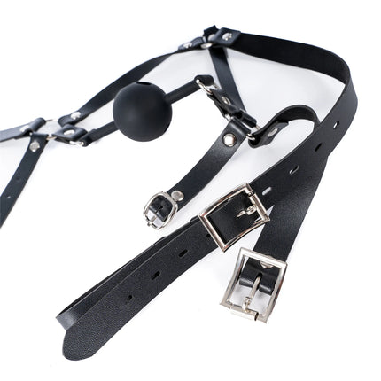 Leather Wetlook BDSM Mask Hood Gimp Open Mouth,Silicone Ball Gag with Hole,Bondage Gear Head Harness,Erotic Sex Toys For Couples