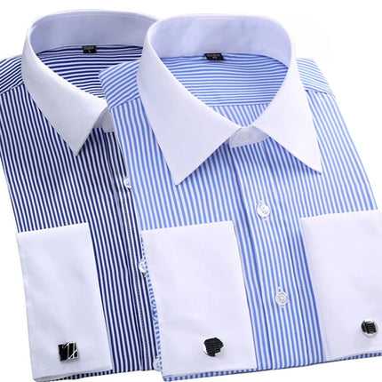 M-6XL Men's French Cuff Dress Shirt 2024 New White Long Sleeve Formal Business Buttons Male Shirts Regular Fit Cufflinks Shirt