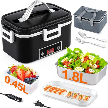 【LAST CHANCE】Portable For Adults Electric Lunch Box 80W 1.8L Heated Food Warmer With Temperature Display, Black US Plug