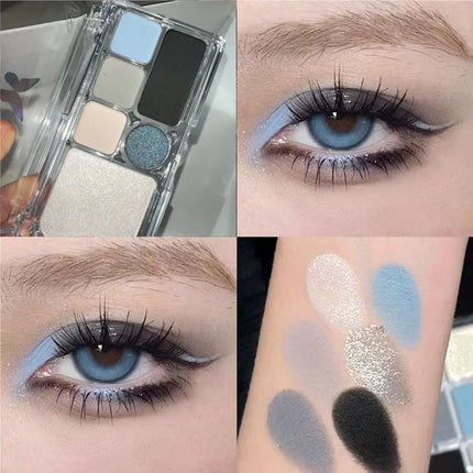 6 Colors Eye Shadow Palette Punk Smoky Black Glitter Pearly Eyeshadow Palette Korean Shiny Blue Eyeshadow Contour Blush Makeup