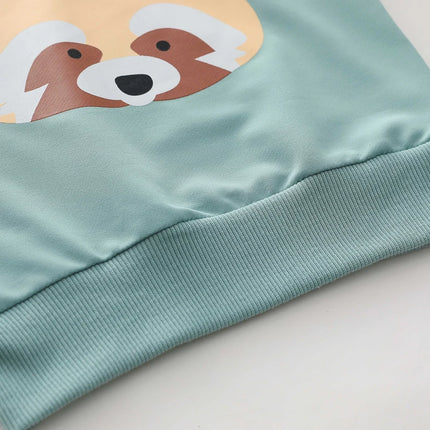 2PCS Infant and toddler spring and autumn small raccoon long-sleeved outdoor set with hat included