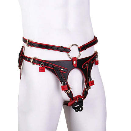 LEZEE Male Chastity Cage Oath Bearer Pants High Quality Microfiber Restraint Strap Leather Belt Urethral Lock Men's Body Harness
