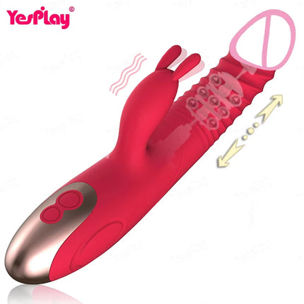 Rabbit Vibrator Telescopic Vibration Built-in ball Rotation Heating G spot Dildo Vibrator Female Masturbation Sex Toys for woman